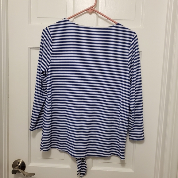 EC Talbots Blue & White Striped Center front Tie Up Knit Top Size Medium, Soft - Picture 8 of 8